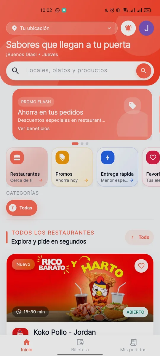 Inicio de YUM con búsqueda, restaurantes y promociones